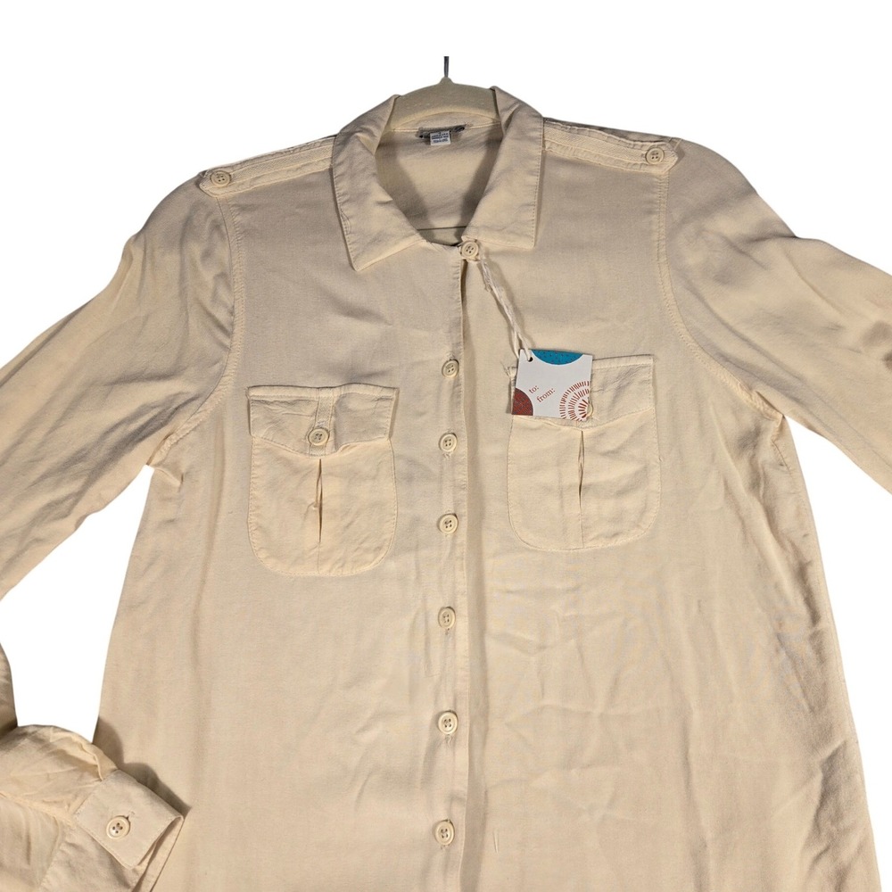 Odille Cream Rayon Utility Button Down Shirt with Epaulettes Size 4